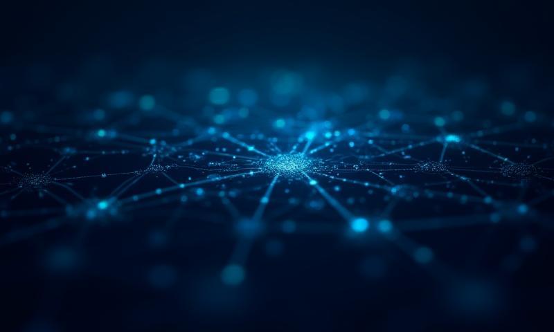 Complex network diagram representing interconnected telecom infrastructure